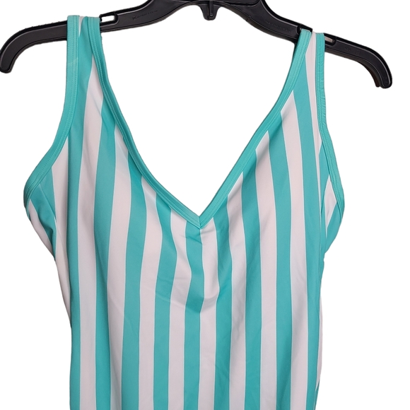 Kona Sol Aqua White Striped One Piece Swimsuit NWT Ladies Size Medium 8/10 - Picture 4 of 15